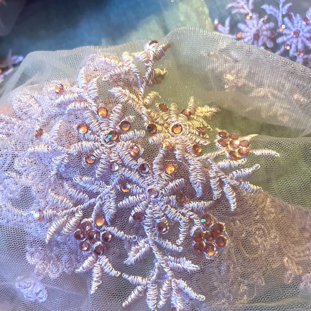 Lilac Mesh And Net Saree Sari With Embroidery Wit… - image 4